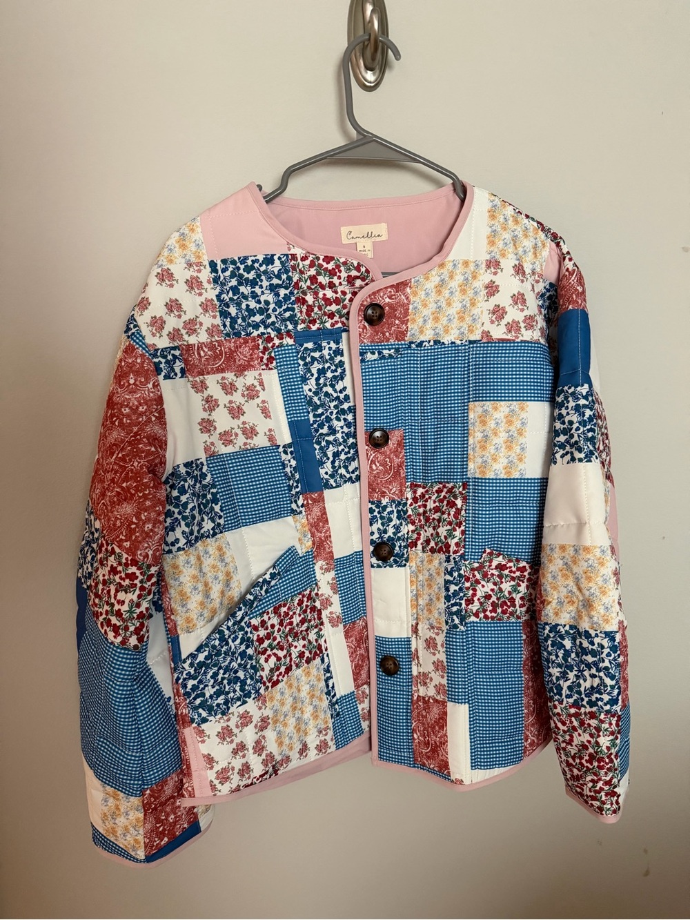 Patchwork Quilted Puffer Jacket - Multicolor Floral & Gingham